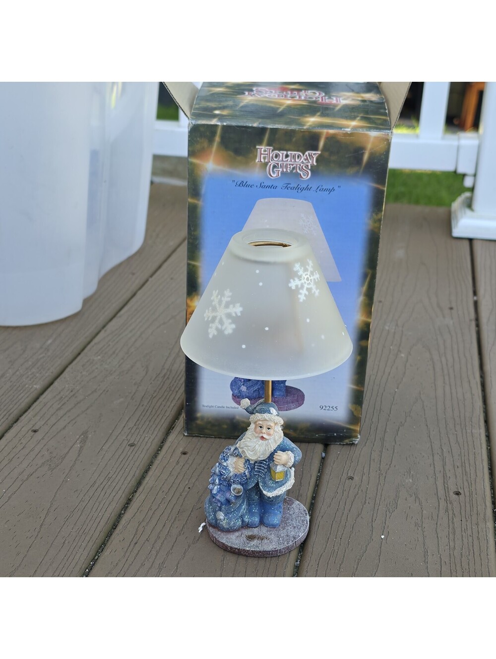 Young's Holiday Gifts Blue Santa Tealight Lamp White With Snowflakes 92255
